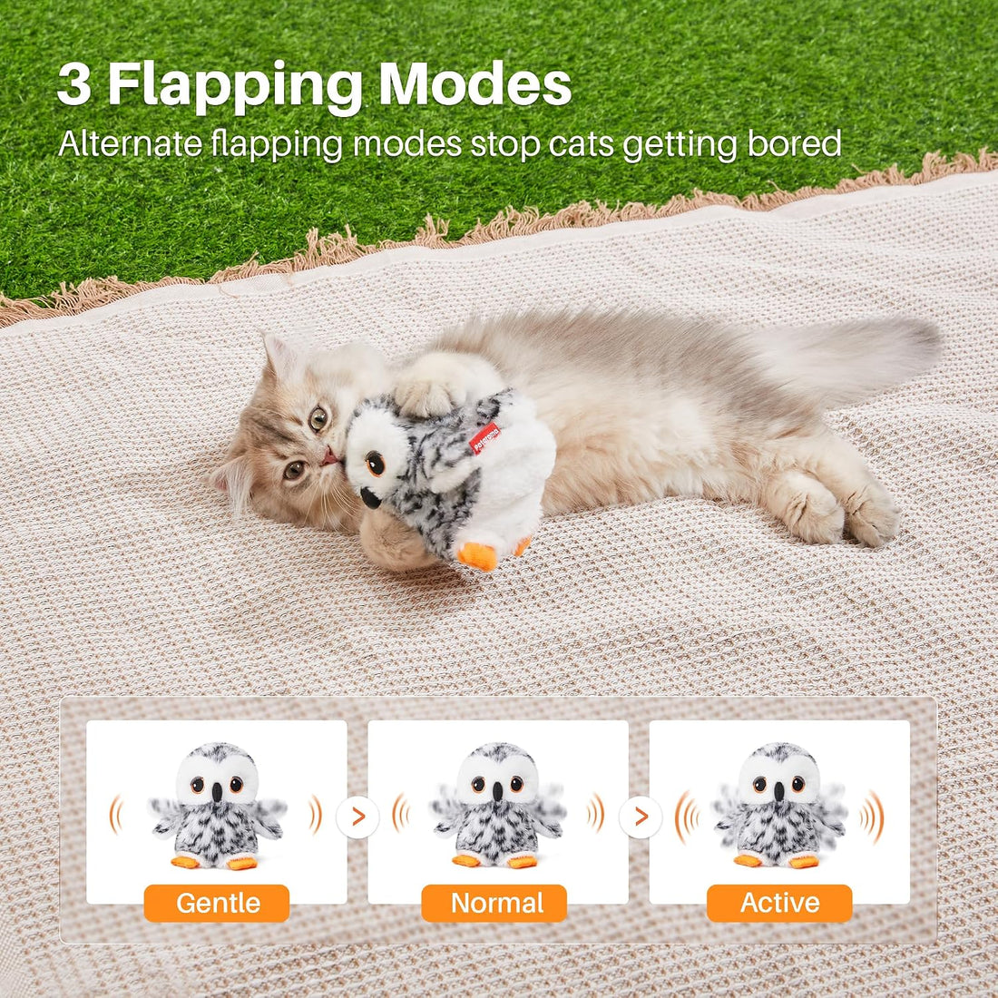 Potaroma Flapping Owl Cat Toys, Lifelike Bird Chirp