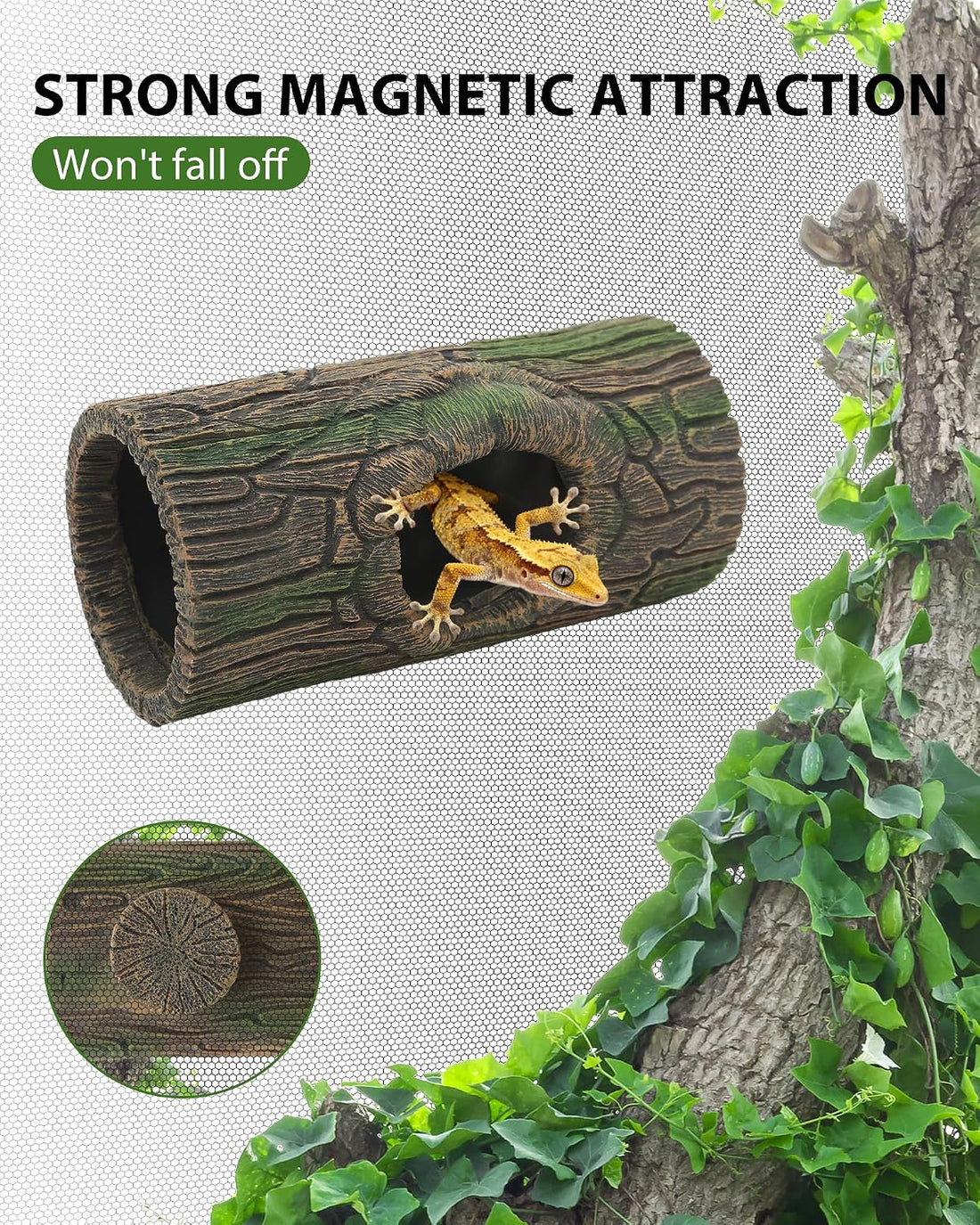 REPTITRIP Magnetic Crested Gecko Hideout - Resin Hollow Log Cave