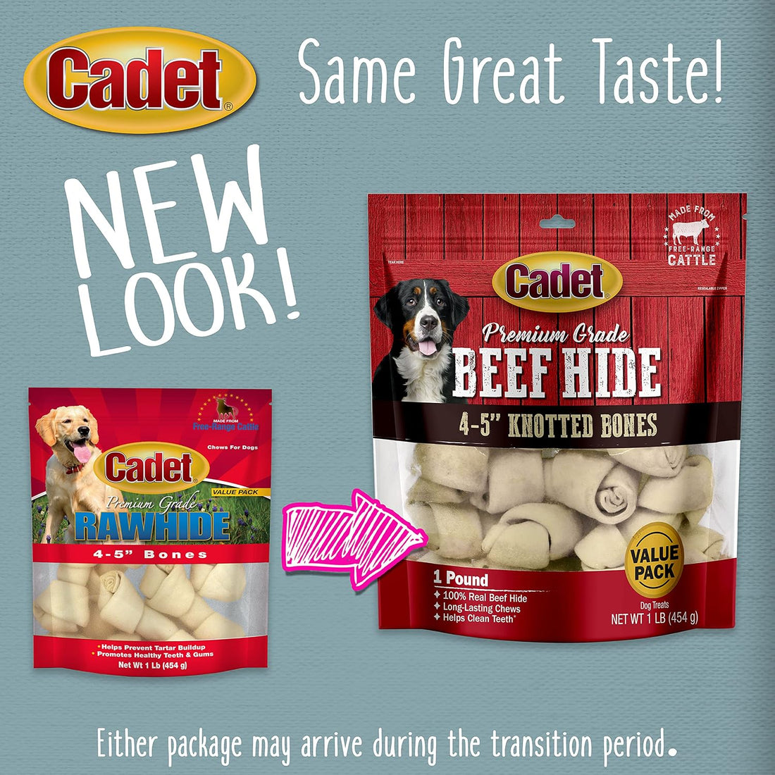 Cadet Premium Grade Beef Hide Knotted Bones Dog Chews, 1 lb, 4-5"