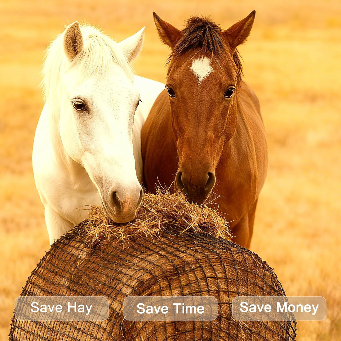 Martx 5x5ft Round Bale Hay Net for Horses Slow Feed, Knotless Feeder