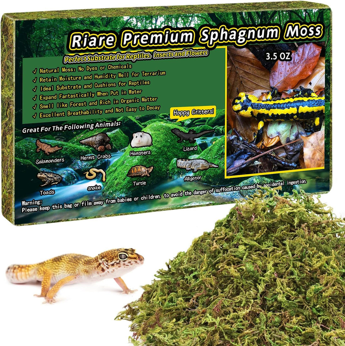 Riare 8 OZ Natural Sphagnum Moss for Reptiles