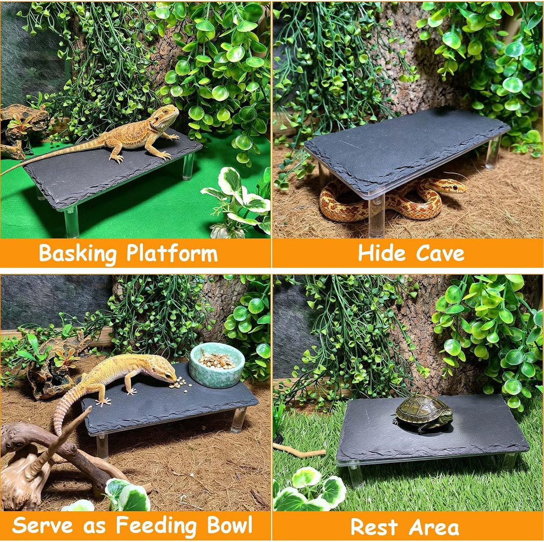 Bearded Dragon Basking Platform,Reptile Hide Cave with Slate Rock,S
