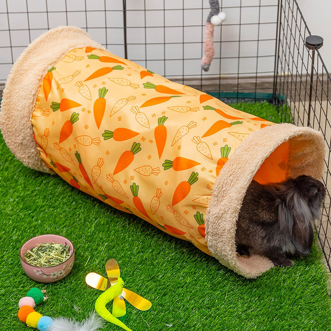 Rabbit Hideout Tunnel, Soft Fleece Foldable Bunny Tube Nest Indoor