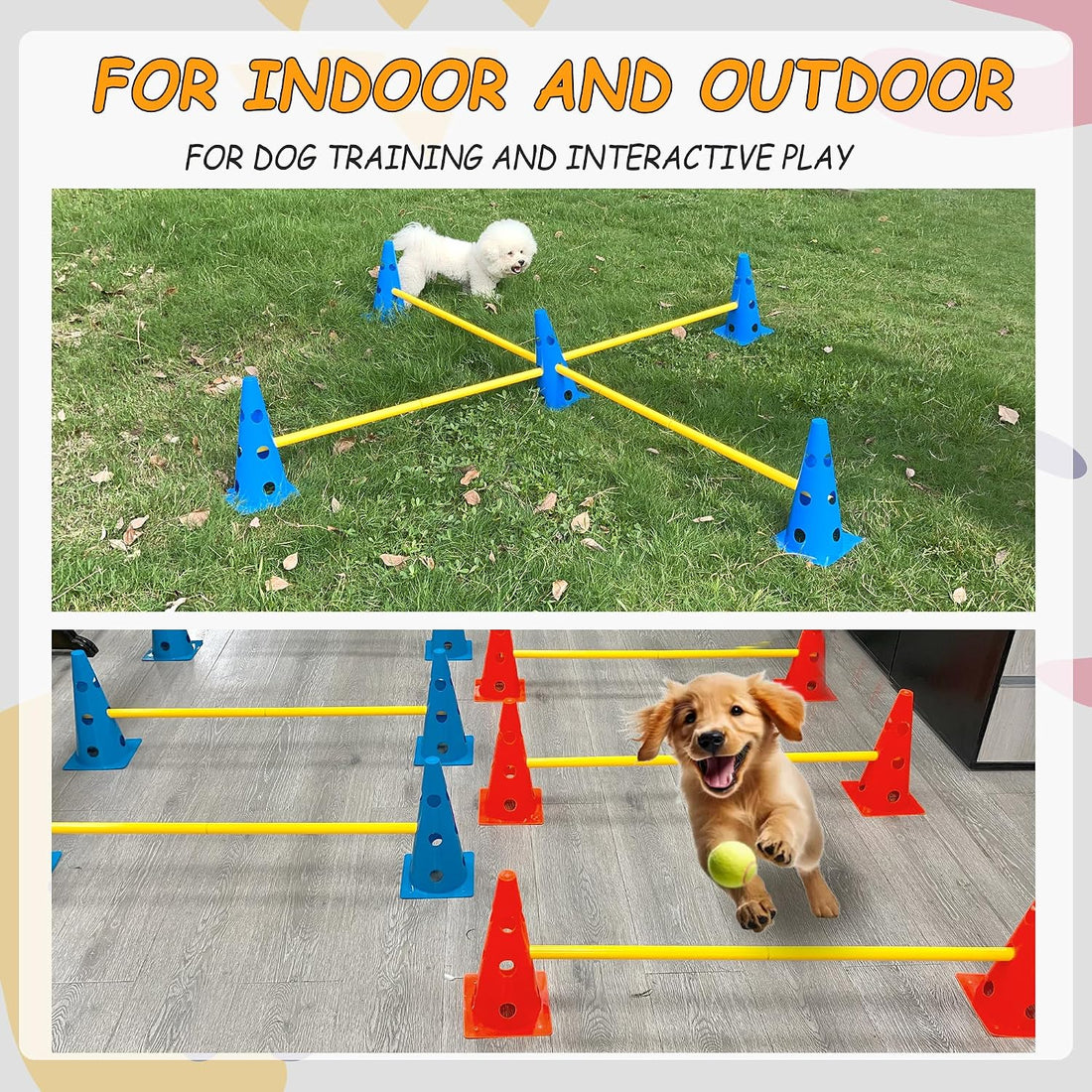 Dog Agility Hurdle Cone Set, Dog Agility Backyard Set Include Height