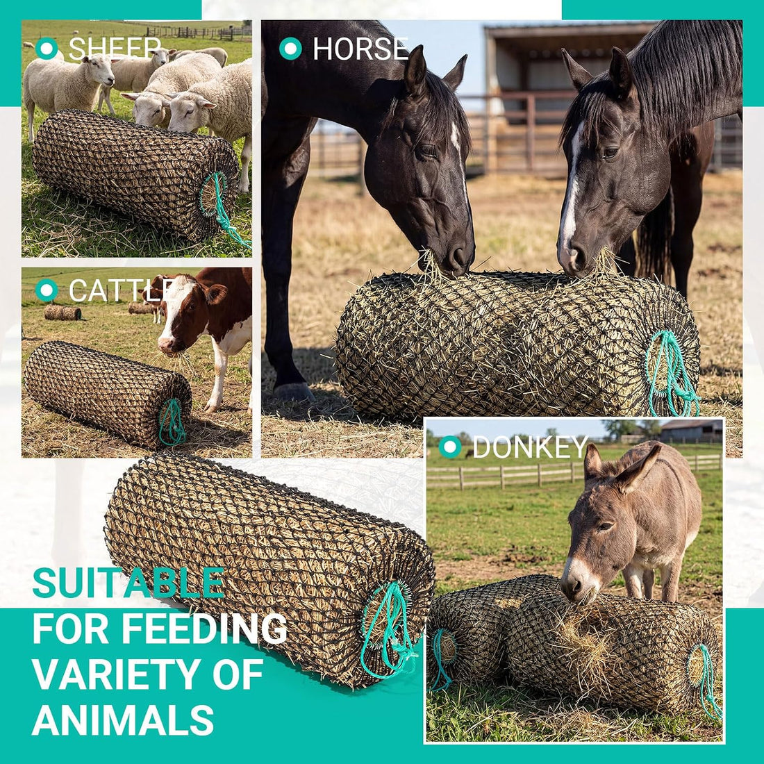 2 Pack Slow Feeder Hay Net Square Bale PE Hay Nets Bags for Horses