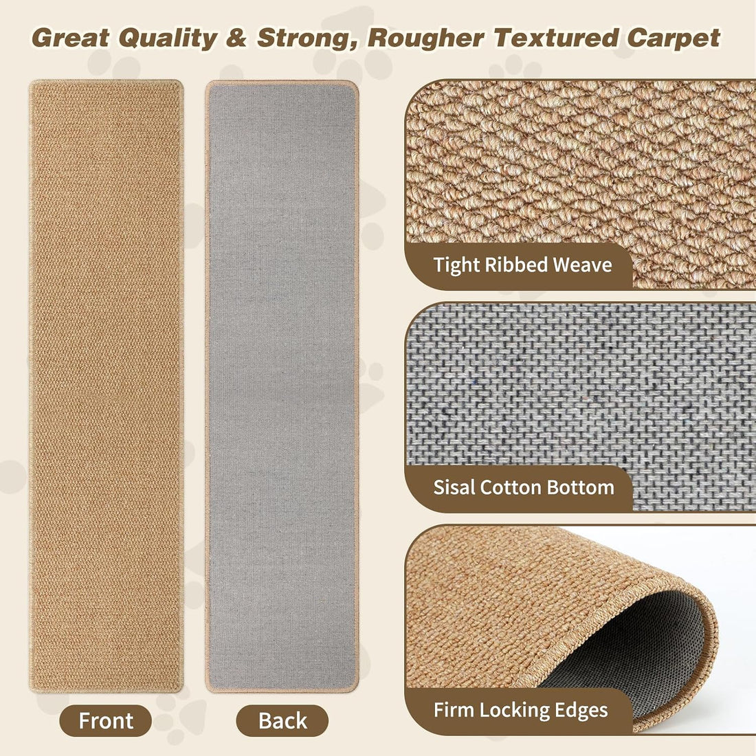 FHTONGE 71x15.8" Thickened Cat Wall Climbing Carpet with 16 Fixed