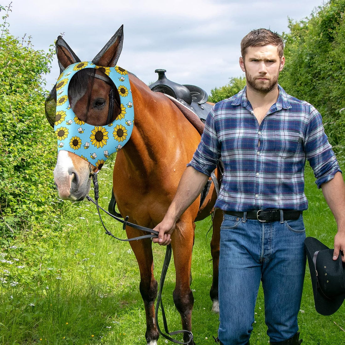 Qualirey 12 Pieces Horse Fly Mask Bulk, Medium, Flower Patterns