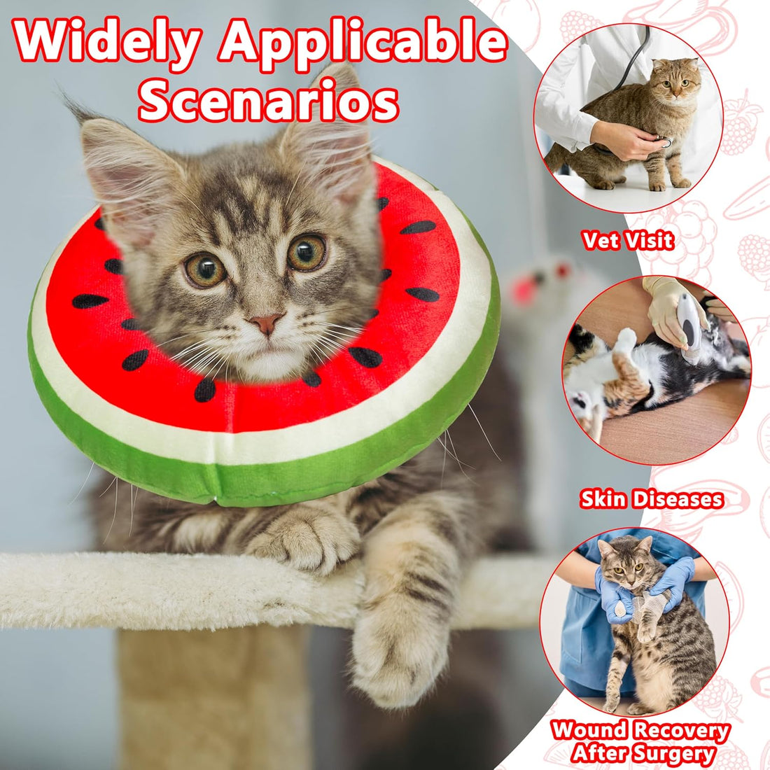 Cat Cone Collar Soft, Cat Recovery Cone (Watermelon, S)