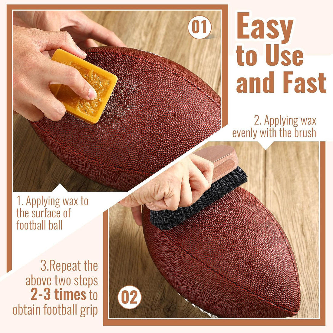 Football Prep Kit, Leather Ball Wax Brush Conditioning Set