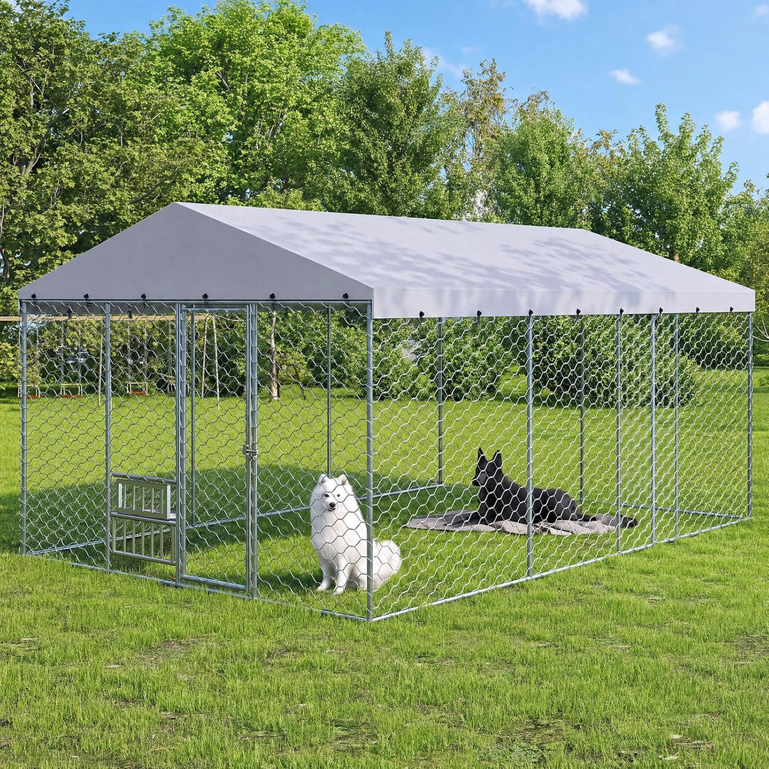 Rovibek 10x10 Ft Dog Kennel Outside, Outdoor Dog Kennel with Roof