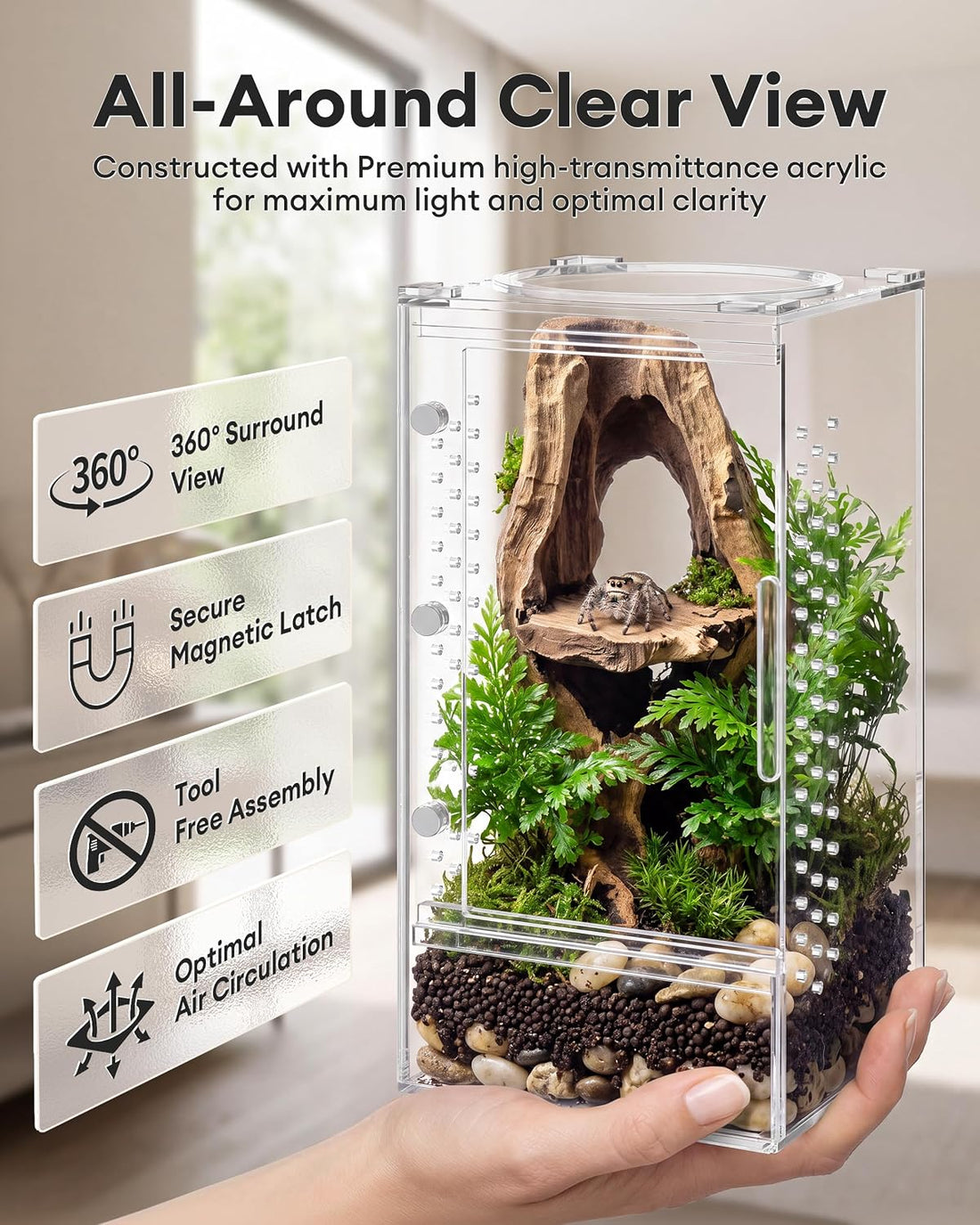 Jumping Spider Enclosure,Magnetic Doors All-Side Ventilation