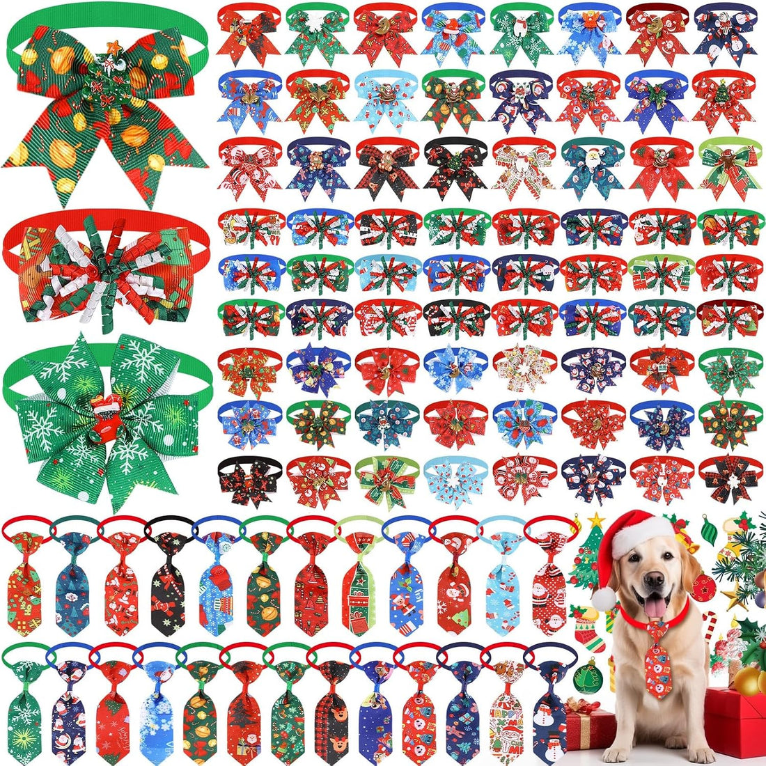 Huhumy 100 Pcs Christmas Dog Bow Ties Small Medium Pet Collar
