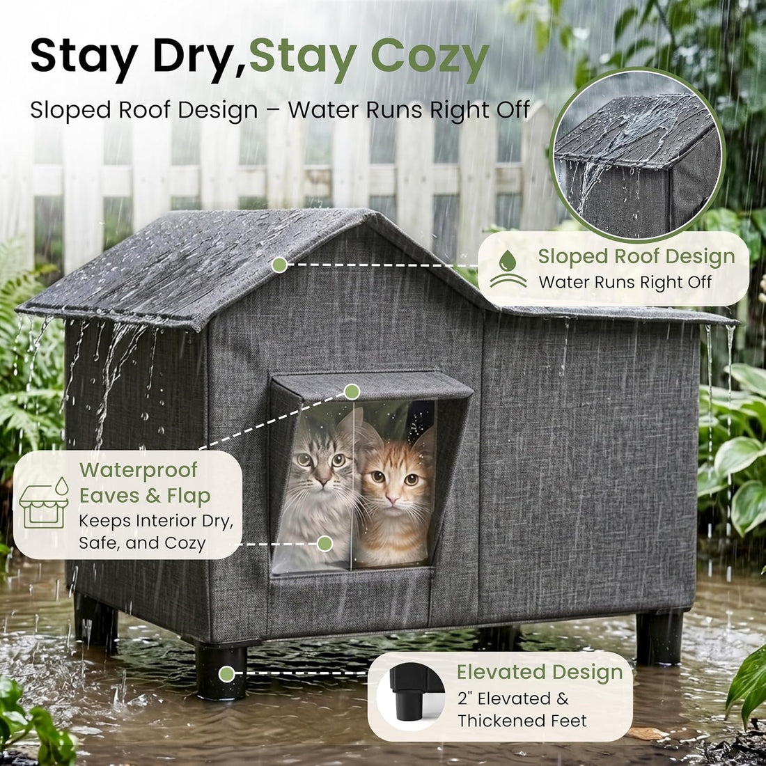 Love's cabin Outdoor Cat House Weatherproof Elevated Cat Bed, Grey