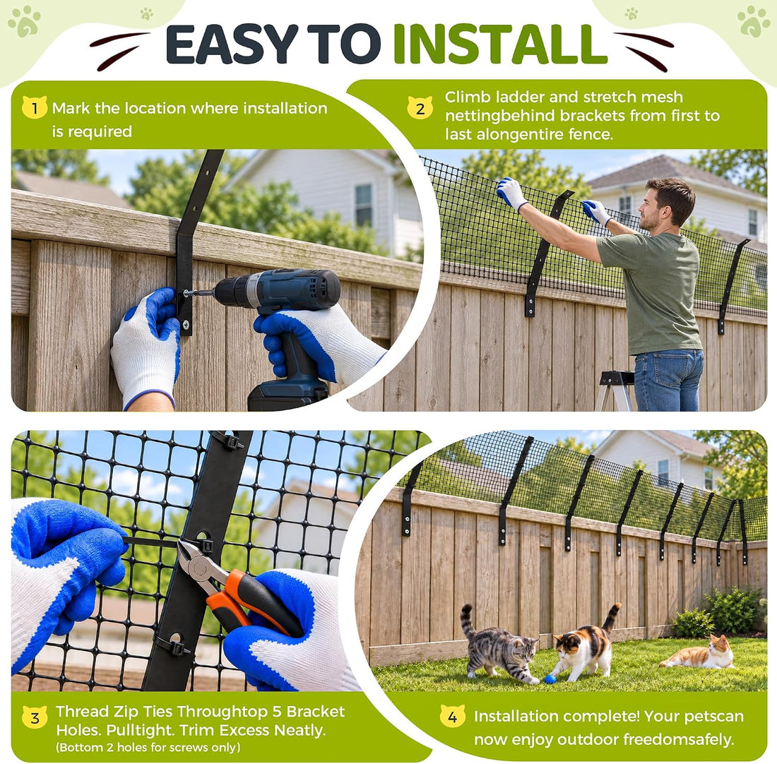 Cat Fence Outdoor Barrier 33FT, Anti Climb Fence Topper for Cats
