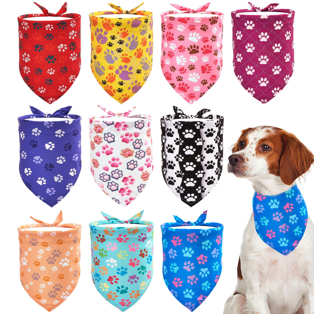 JpGdn 10PCS Big Dog Bandanas Large Breed Paw Print for Extra Large XL