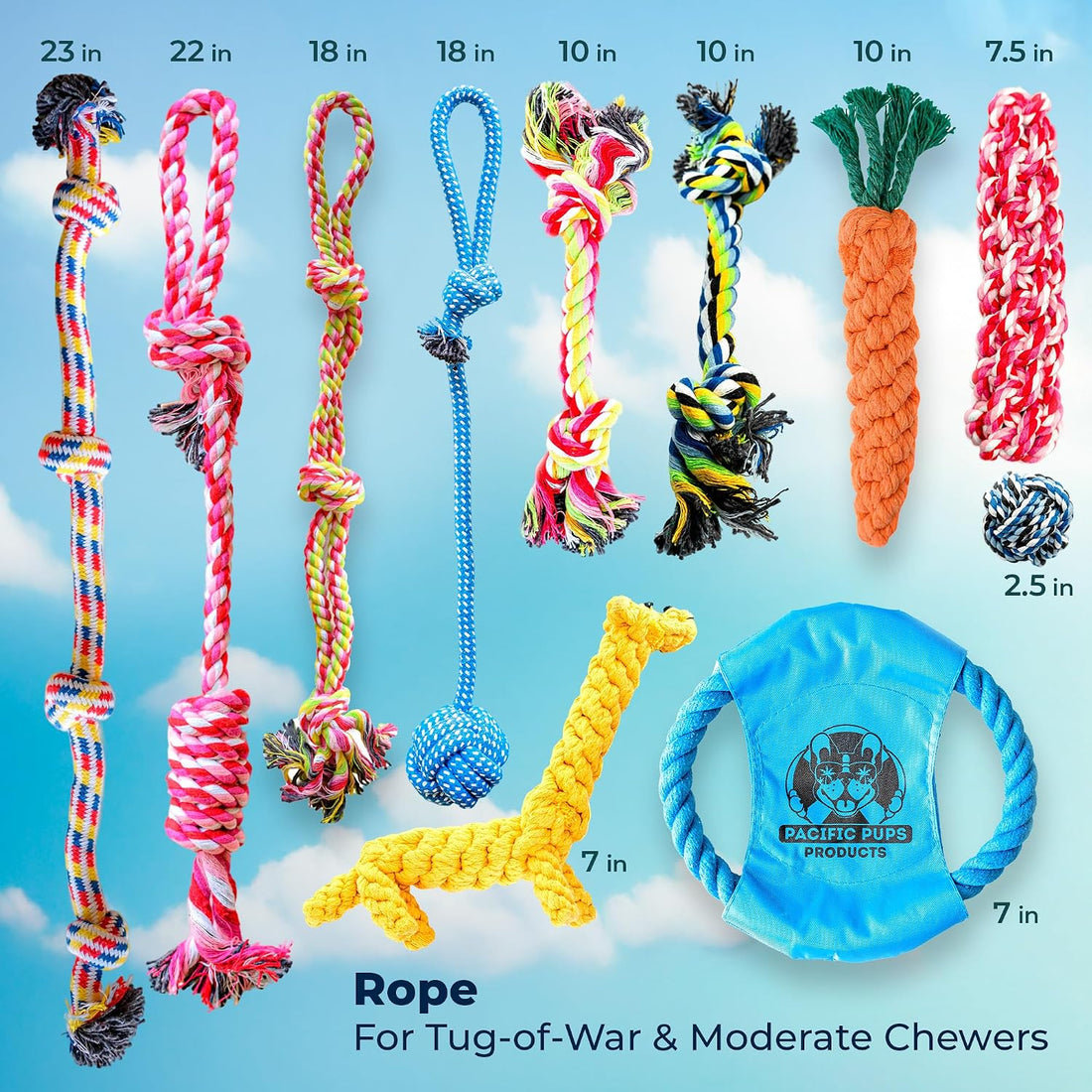 Pacific Pups Products Dog Rope Toys for Medium Dogs 11 Pack