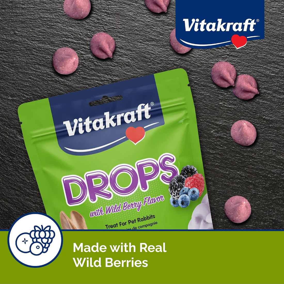 Vitakraft Drops Rabbit Treat with Wildberry Flavor 5.3 oz.