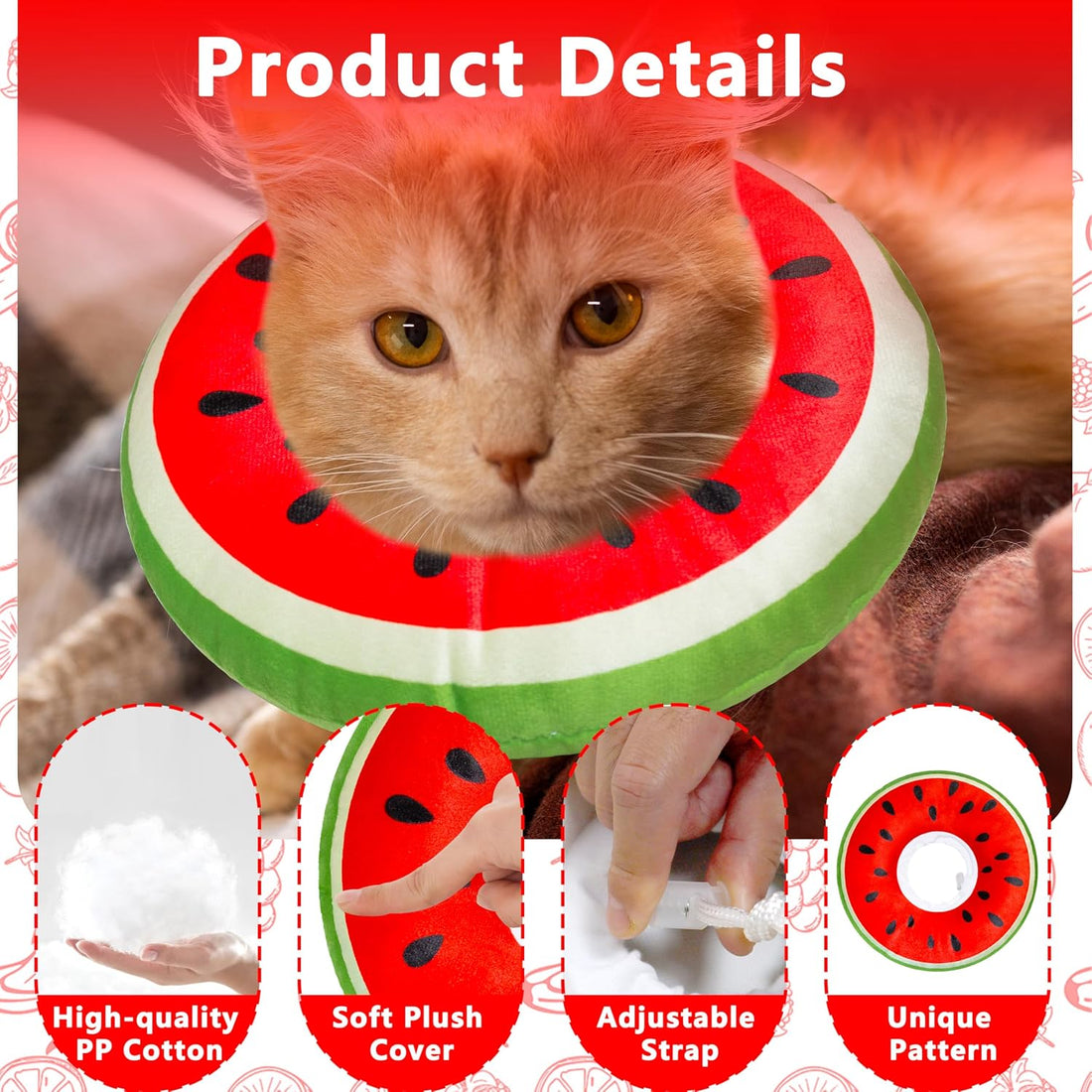 Cat Cone Collar Soft, Cat Recovery Cone (Watermelon, S)