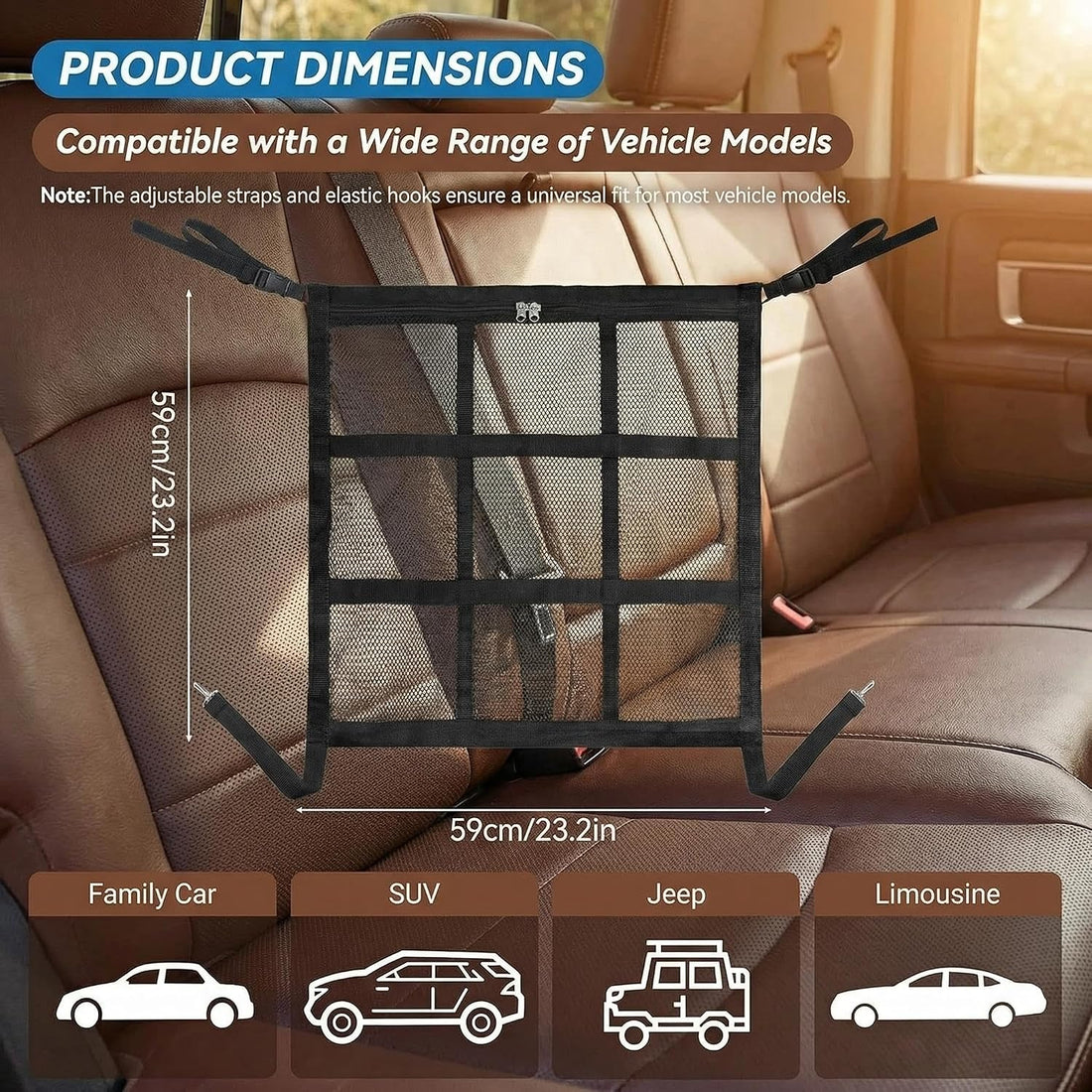 Dog Car Barrier, 9-Grid Reinforced Sturdy Pet Car Divider