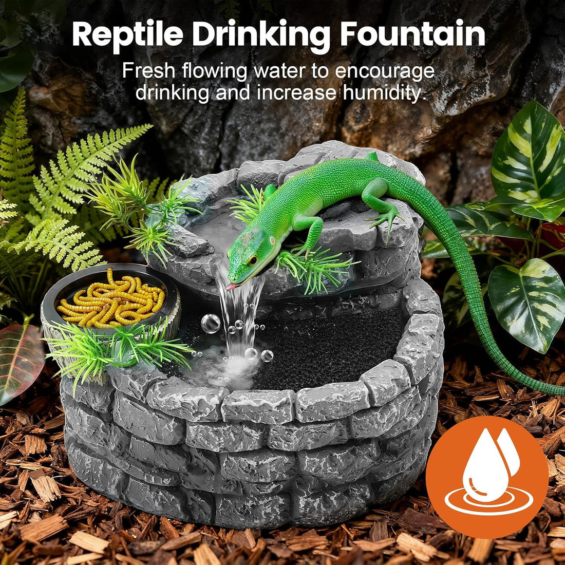 MIXJOY 2 in 1 Reptile Water Fountain with Food Dish 550ML