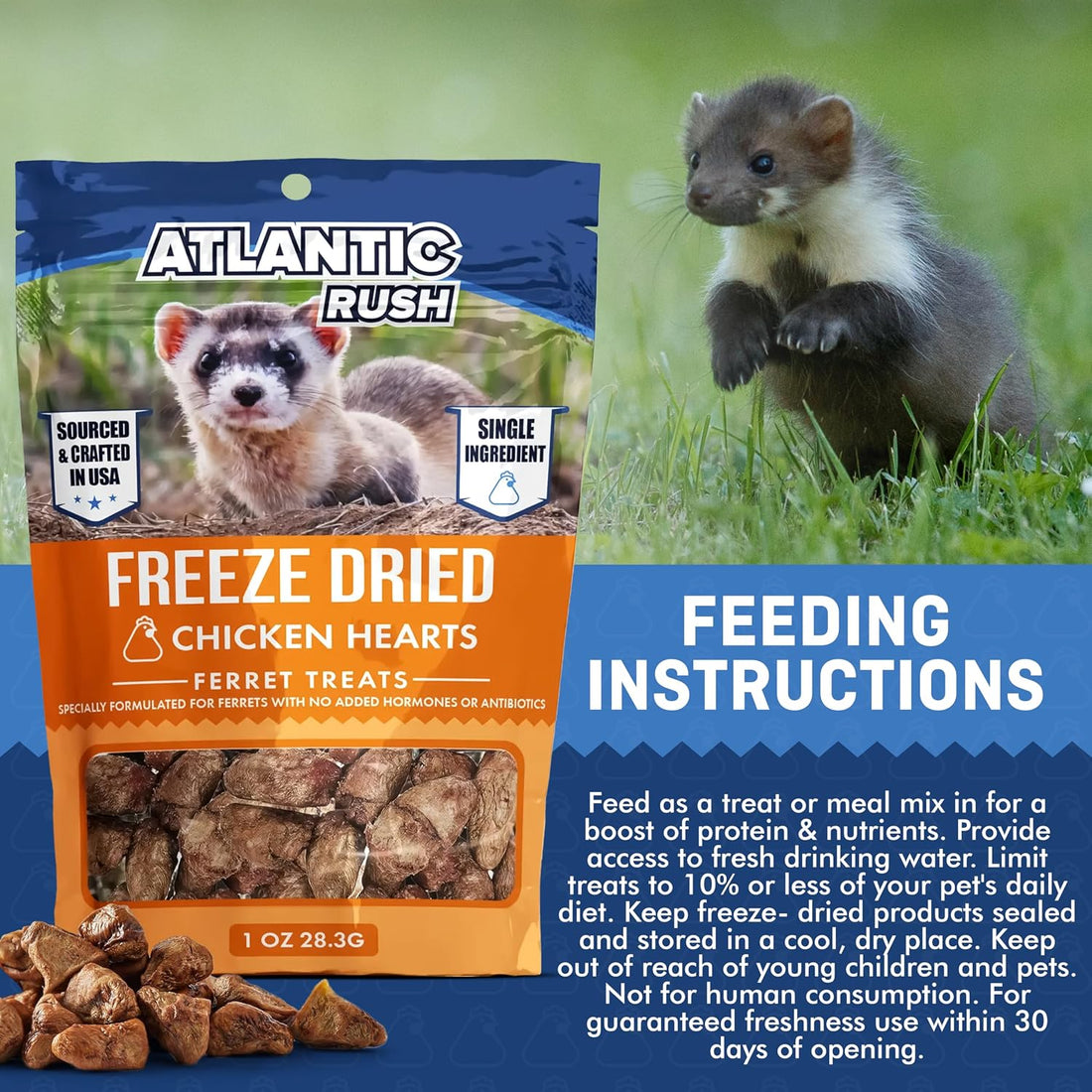 Freeze Dried Small Pet Treats - Resealable Bag of Treats for Ferrets
