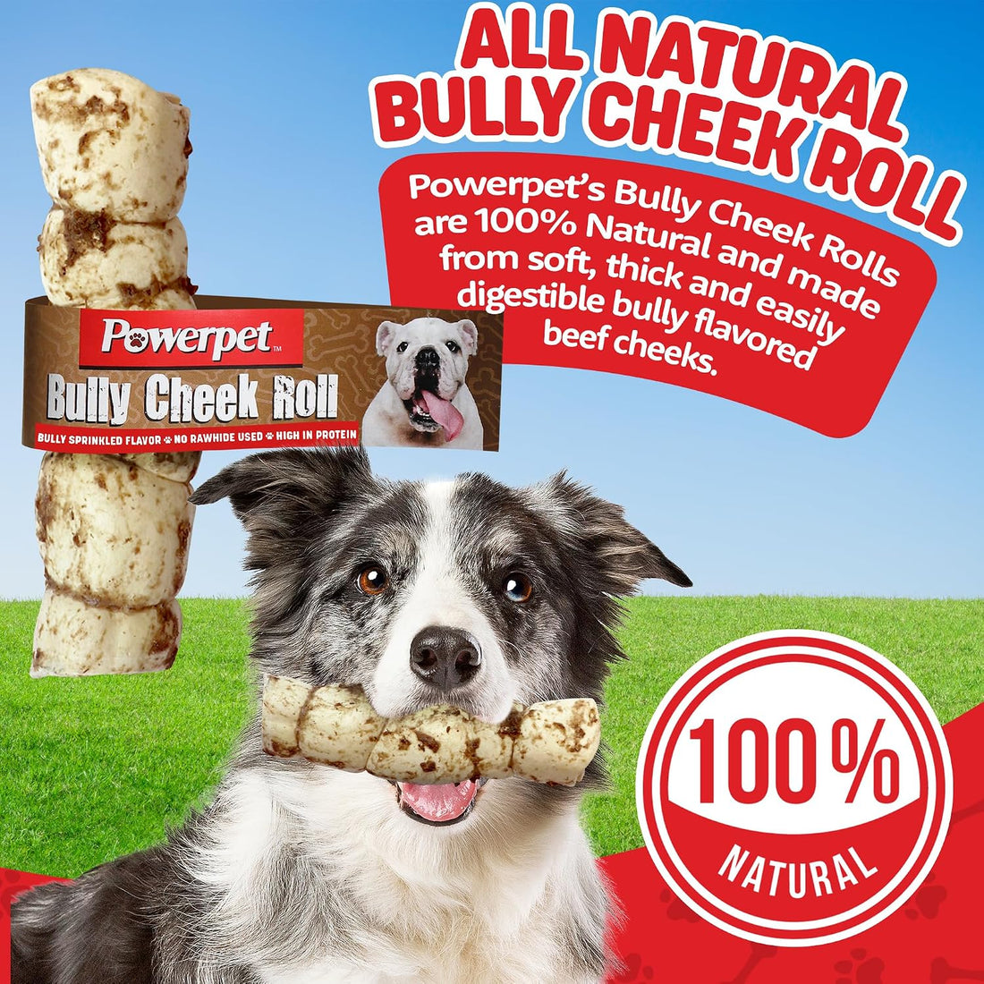 Powerpet Treats Bully Beef Cheek Rolls for Dogs - Bully Sprinkled, 1pc