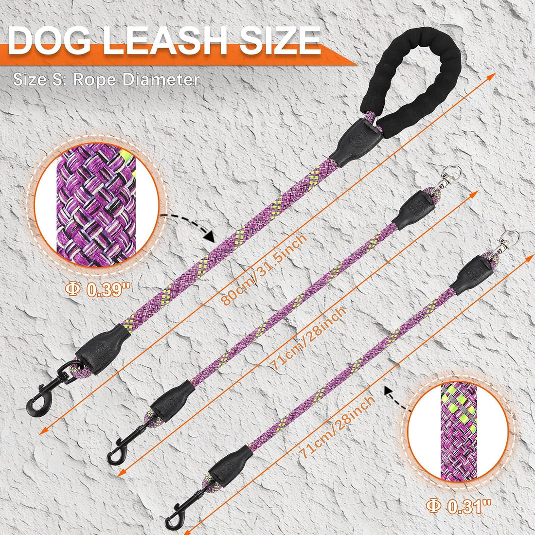 Double Dog Leash, No Tangle, Detachable360° Swivel, Reflective Strip