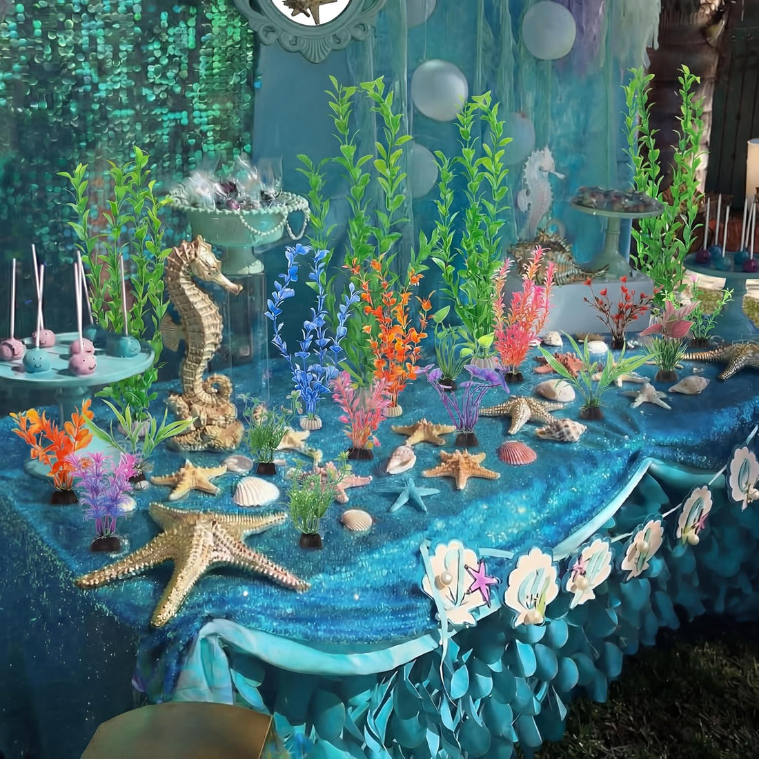 Outus 18 Pcs Artificial Seaweed Plants Ocean Theme Party Table