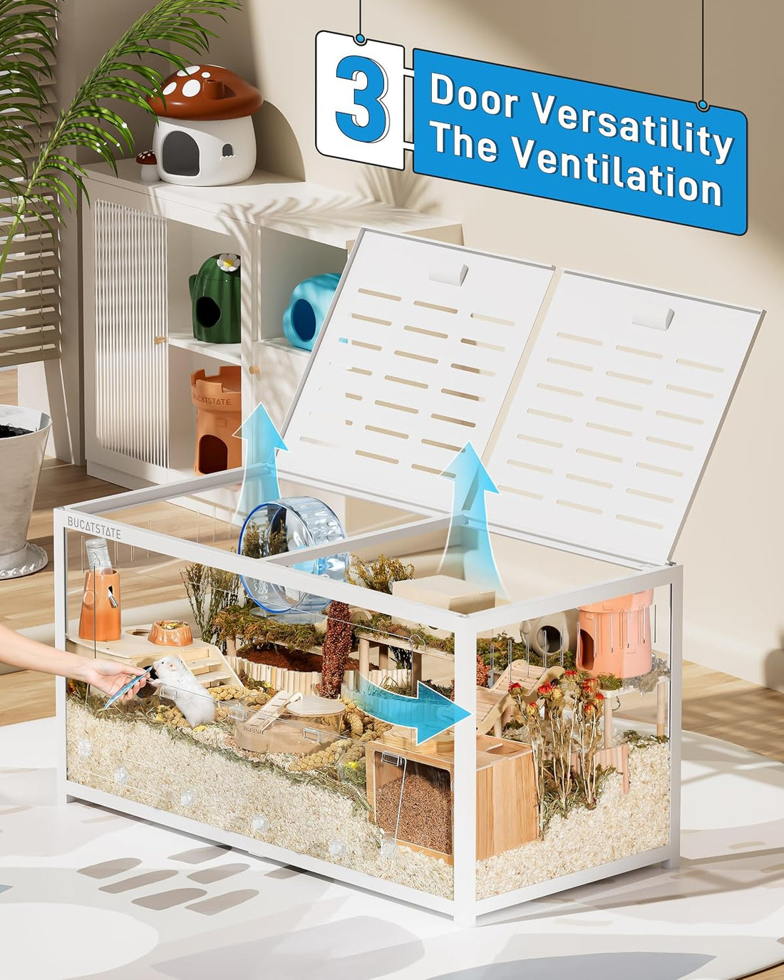 BUCATSTATE Hamster Cage 3.0, Large Hamster Enclosure (47in, White)