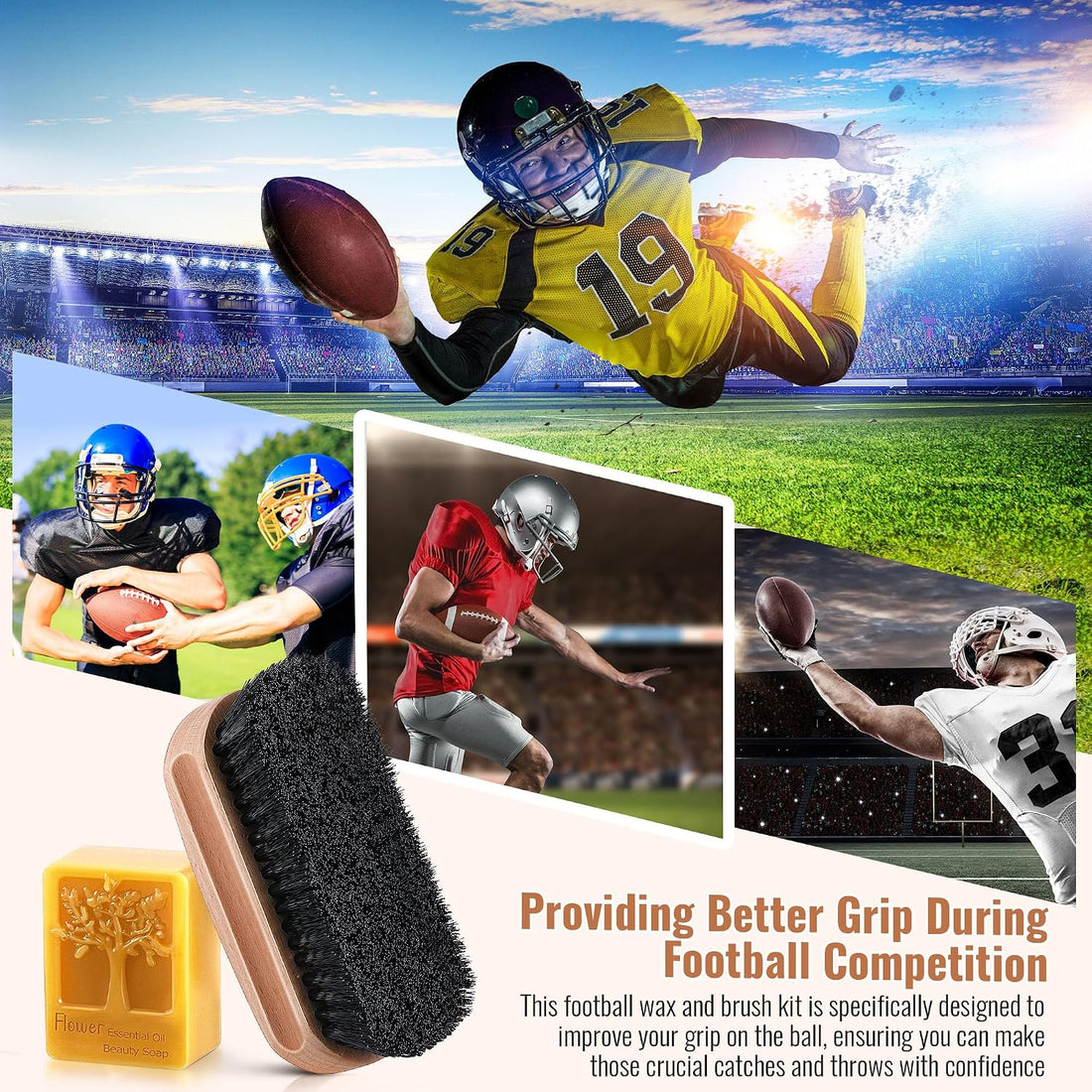 Football Prep Kit, Leather Ball Wax Brush Conditioning Set