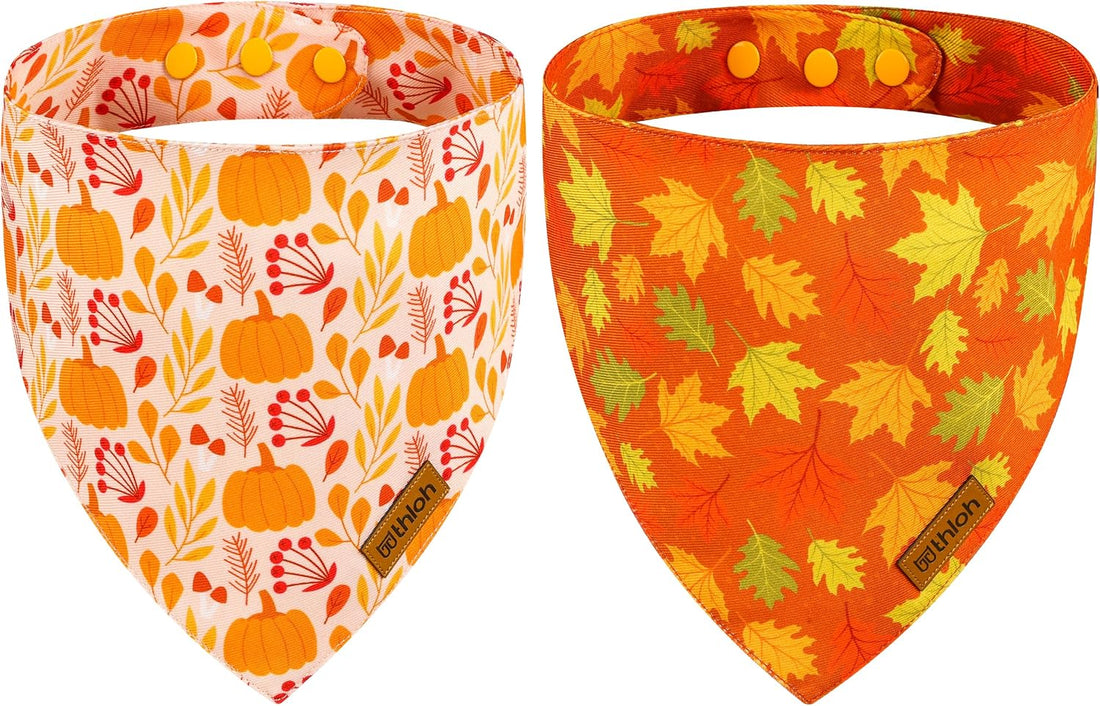 Fall Dog Bandanas - 2 Pack Thanksgiving Dog Bandana with Snap Button