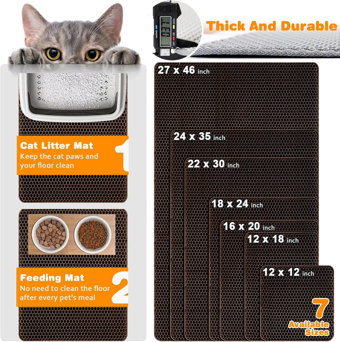 Cat Litter Mat 18"x24",Double Layer EVA litterbox Mat, Brown