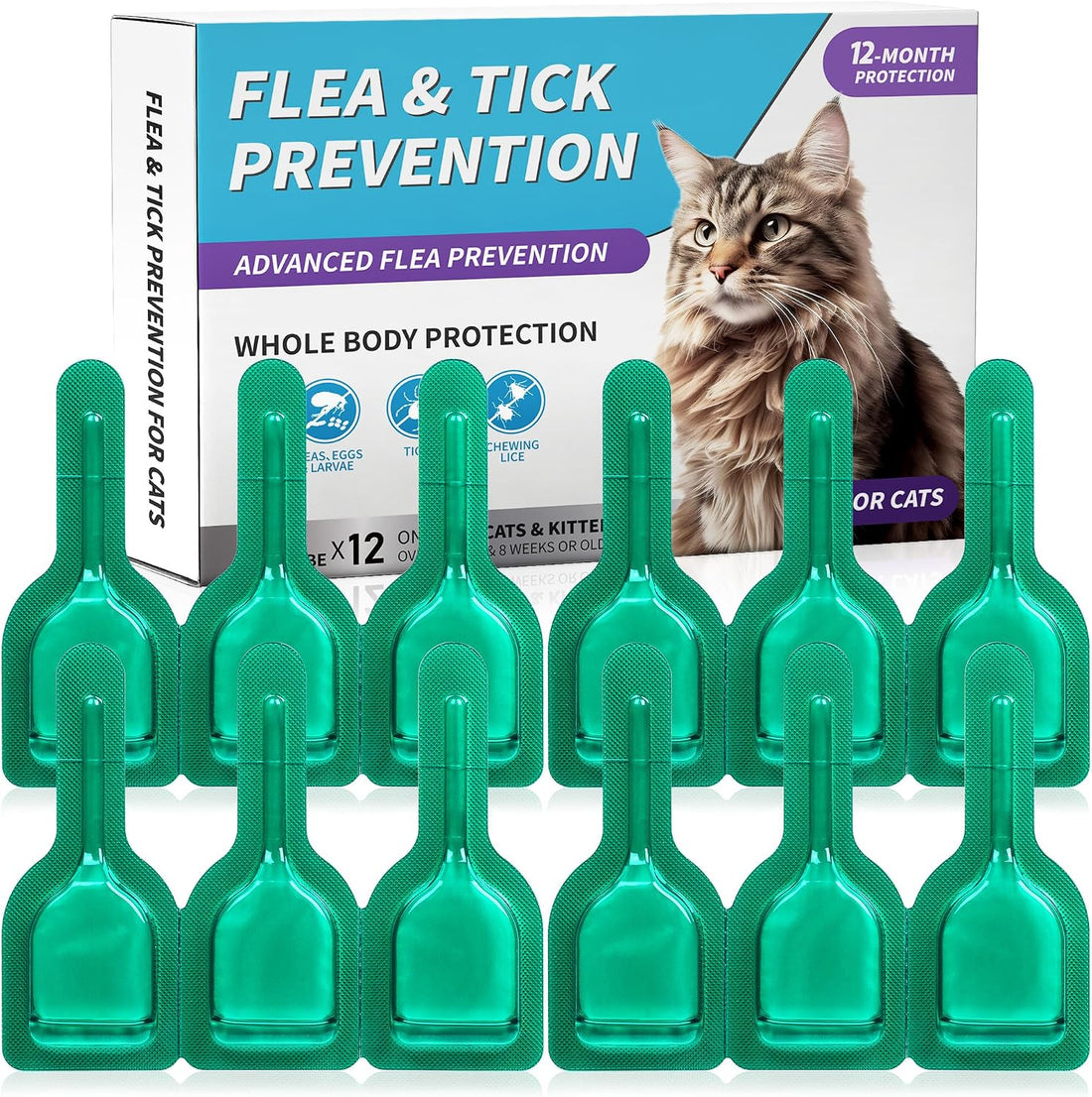 Cat Flea & Tick Topical Cat Care Drops for Kittens & Cats,12 Dose