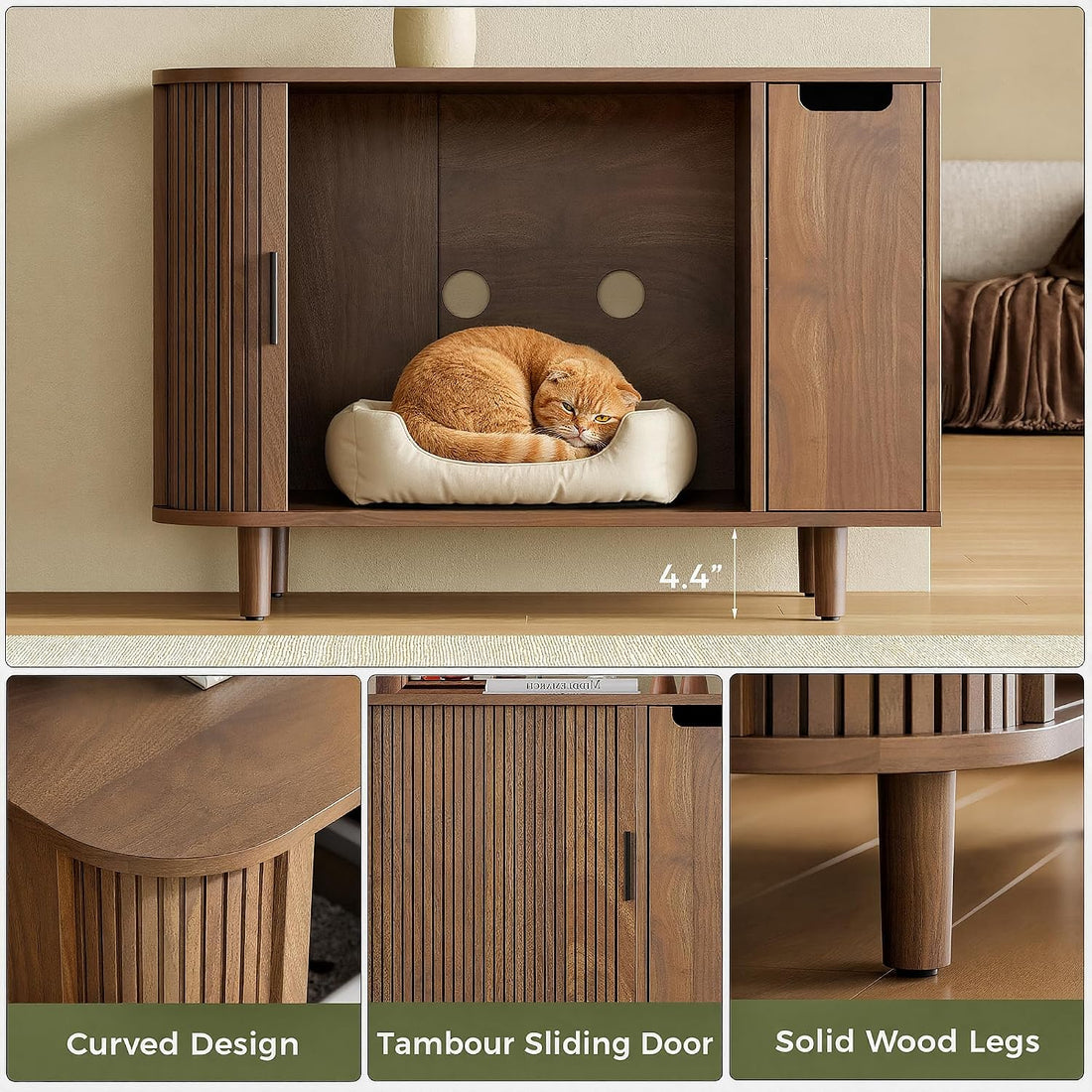 IRONCK Cat Litter Box Enclosure with Sliding Tambour Door
