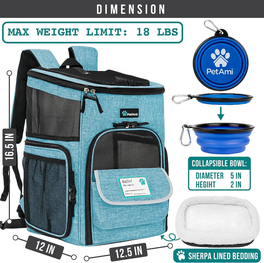 PetAmi Dog Backpack Carrier, Airline Approved 4-Way Entry Cat Bag
