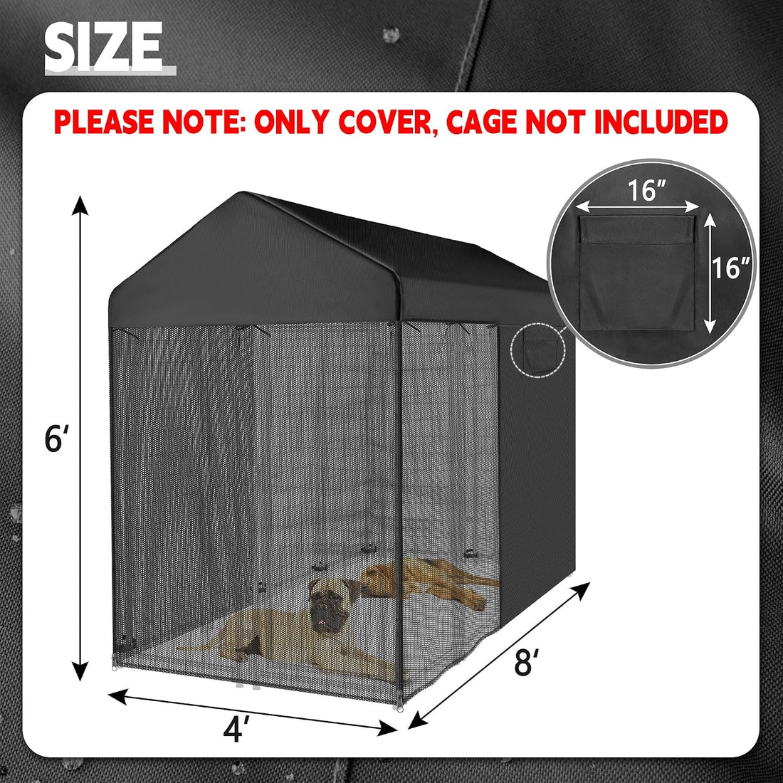 Outdoor Dog Kennel Cover, 8x4x6ft