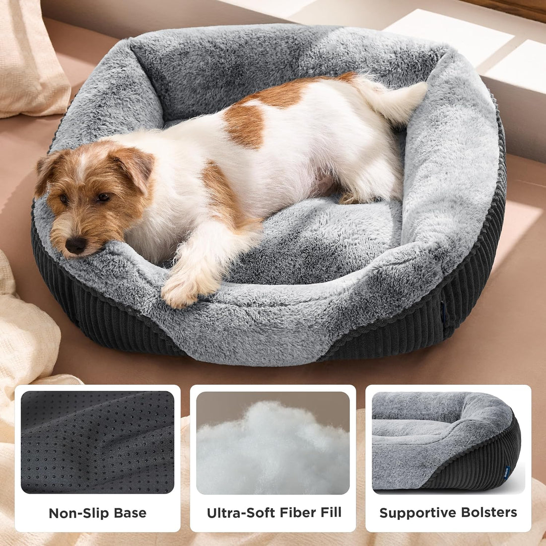 Bedsure Washable Dog Bed Small Medium Size Dog Rectangle Pet
