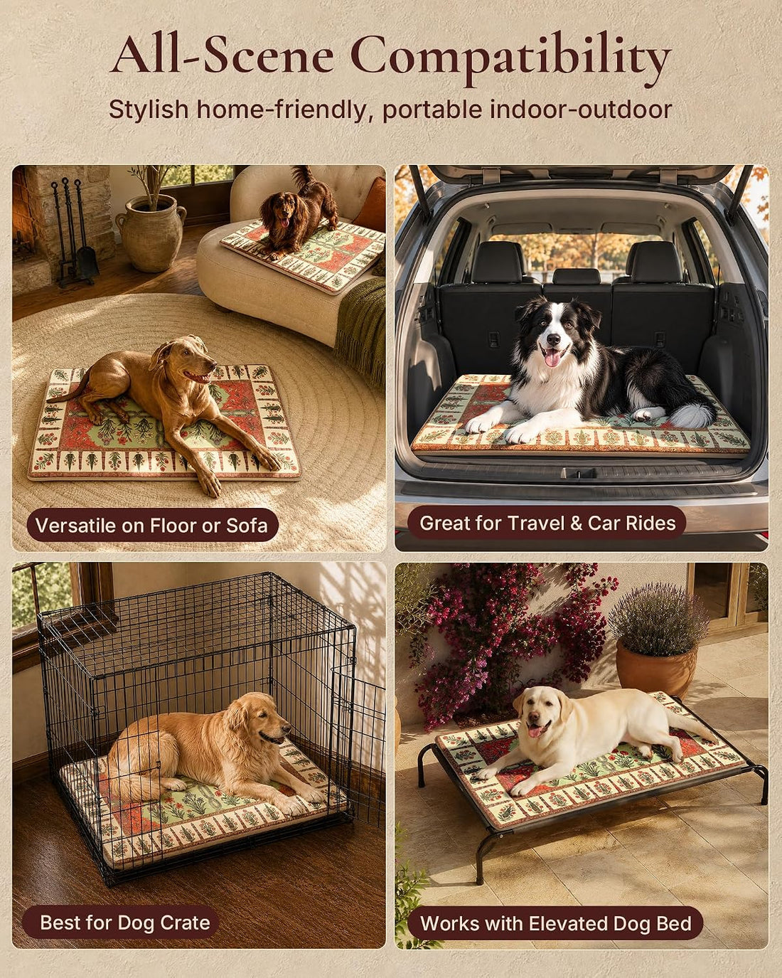 Exsnugy Dog Crate Pad,Boho Washable Dog Bed Mats for Medium Pets