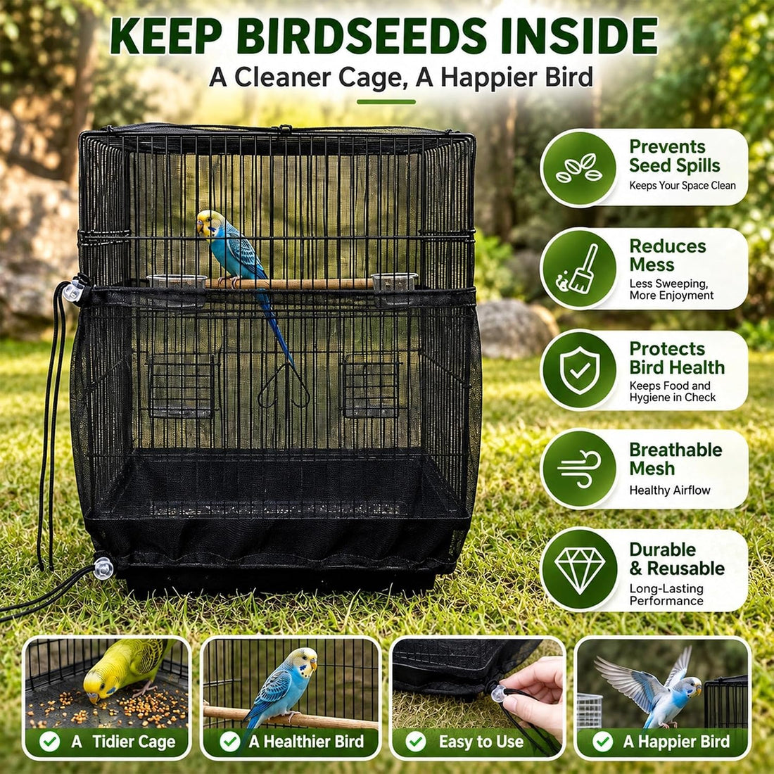 16" H x 118" Circumference Adjustable Bird Cage Seed Catcher Nylon