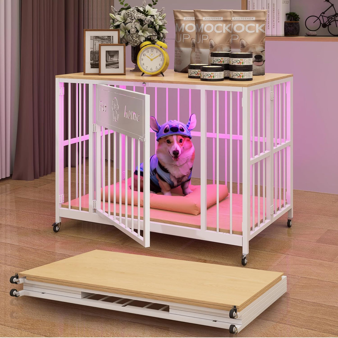 31.5" Foldable Dog Crate Furniture for Medium Dogs