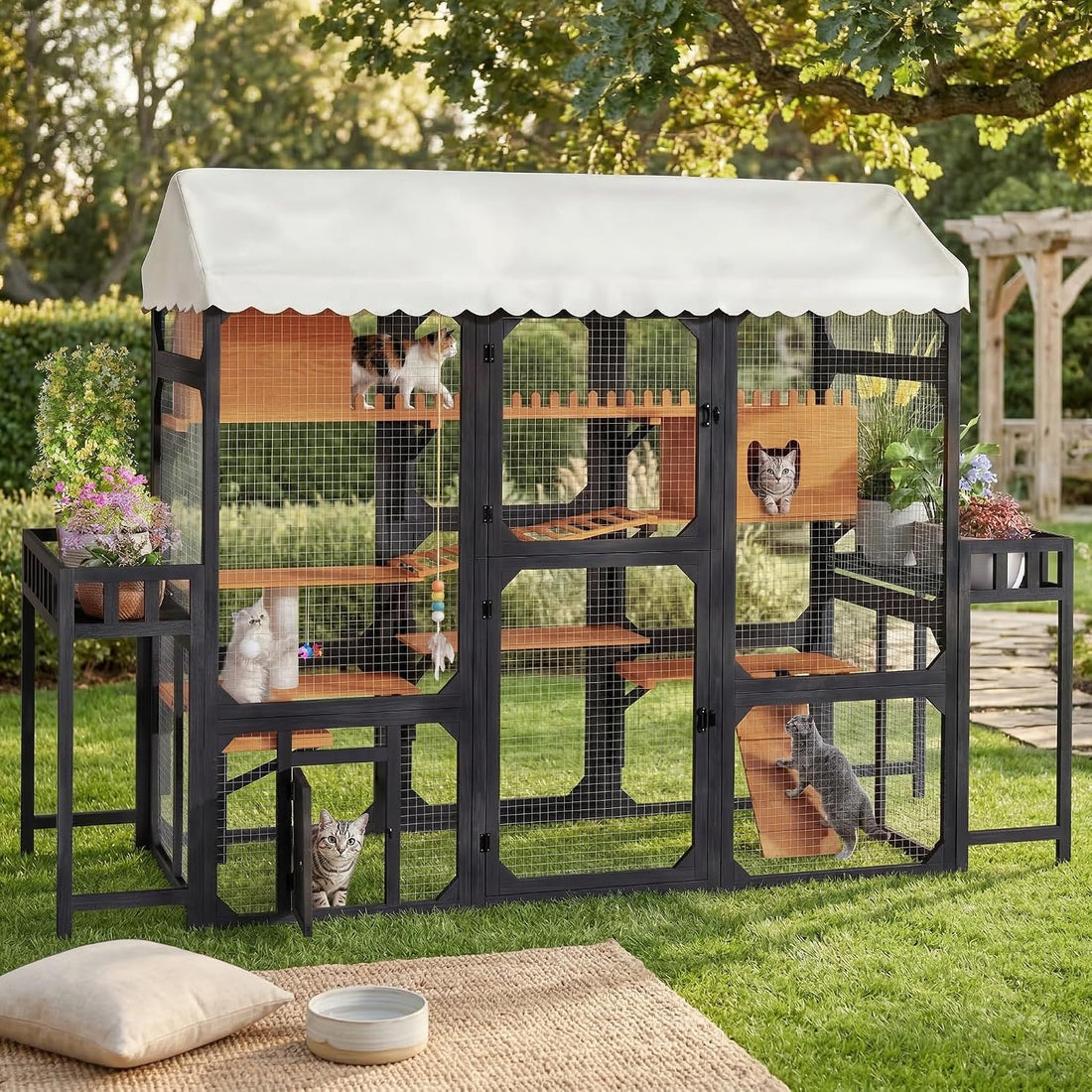 Large Outdoor Cat Enclosure Wooden Catio, Multi-Level Cat Playpen