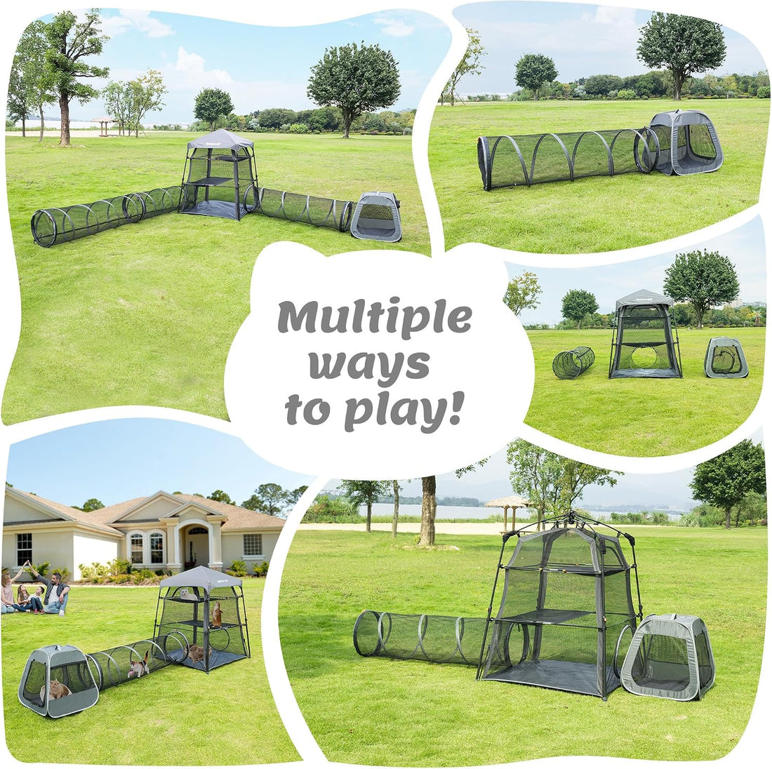 3 in 1 Portable Cat Enclosures with Tunnel & Cat House