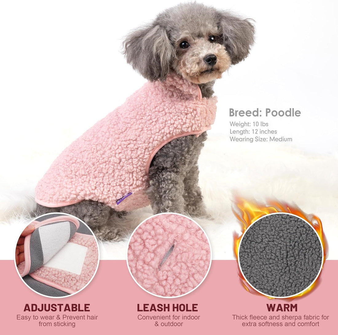 cyeollo Sherpa Dog Coat Reversible Dog Jackets for Small Dogs, Pink, S