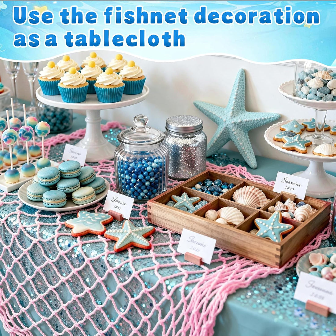 2PCS Fish Net Decorations, Nautical Netting for Beach Décor