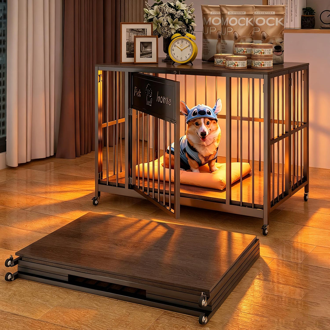 31.5" Foldable Dog Crate Furniture for Medium Dogs