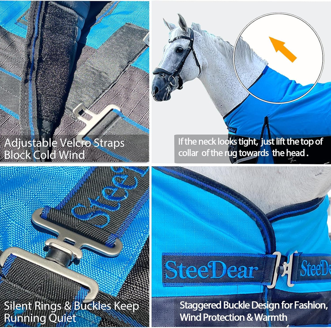1200D Fall Horse Turnout Sheet (0g No Fill) Horse Blanket,Blue Black
