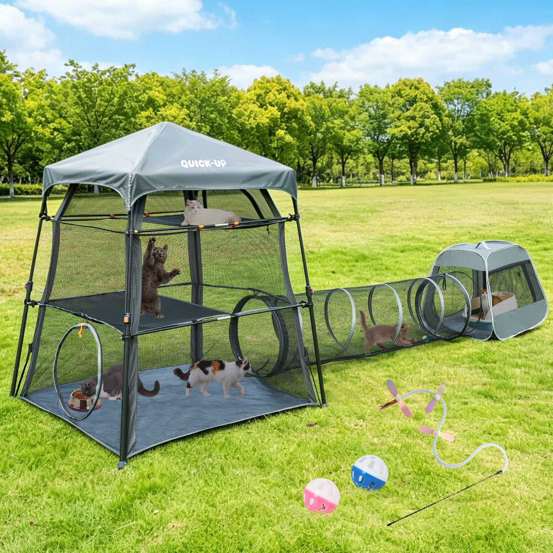 3 in 1 Portable Cat Enclosures with Tunnel & Cat House