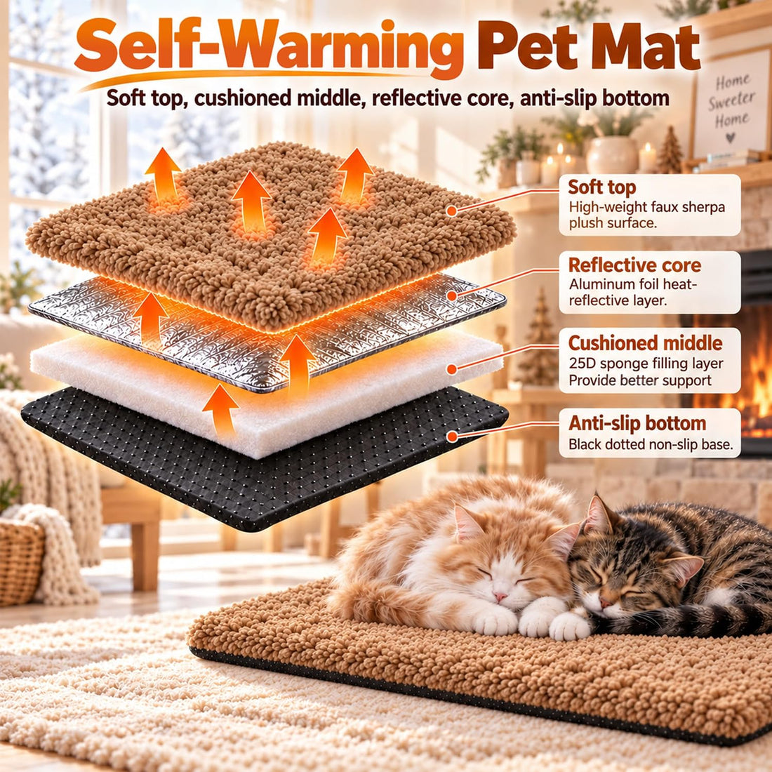 PatiencET Self Warming Cat Bed for Indoor Cats 14'' x 20''