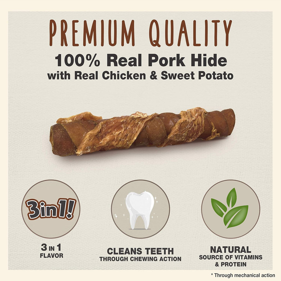 Cadet Gourmet Triple Chews Long-Lasting Pork Hide Sticks with Sweet