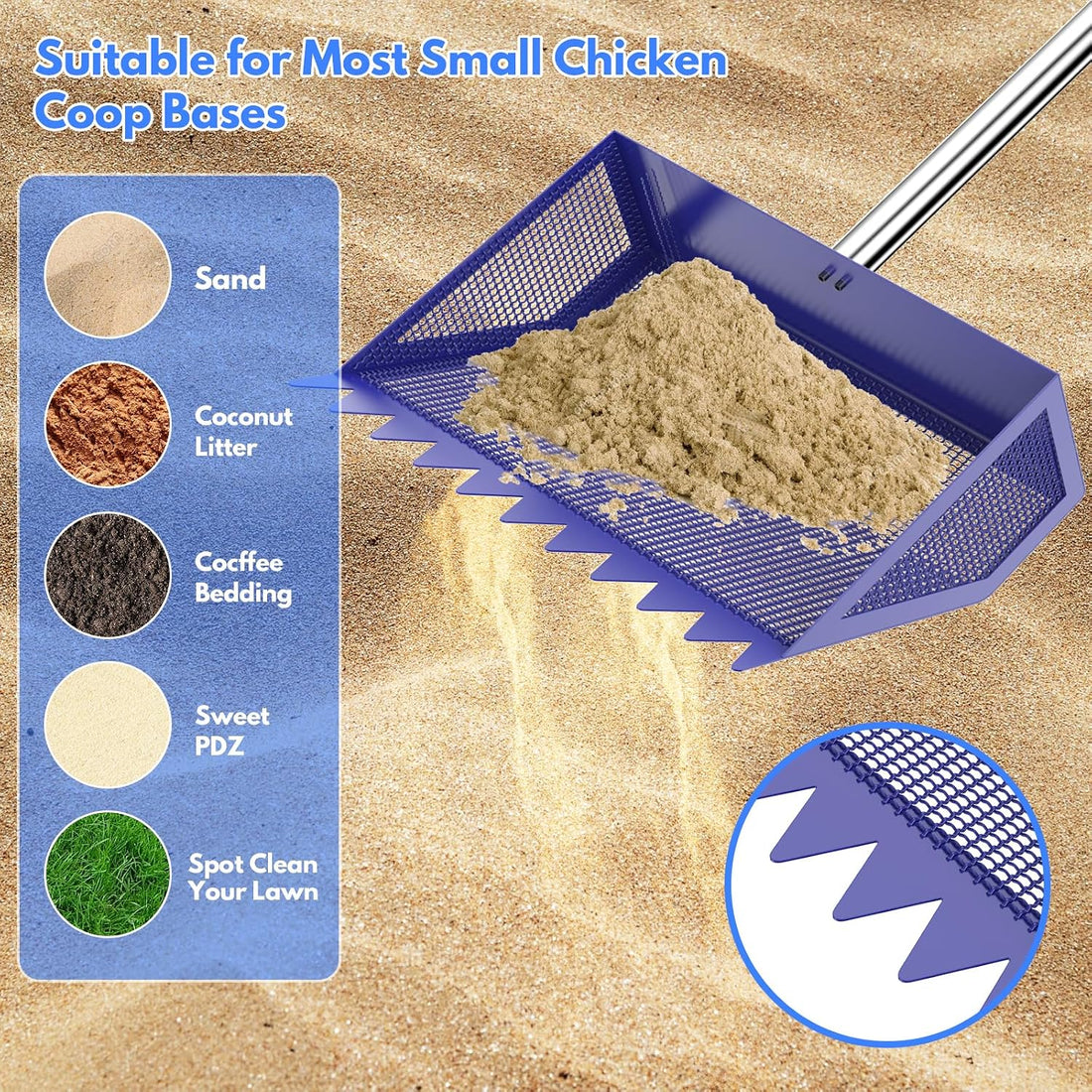 Chicken Poop Scooper Rake 2-in-1,304 Stainless Steel Shovel Head